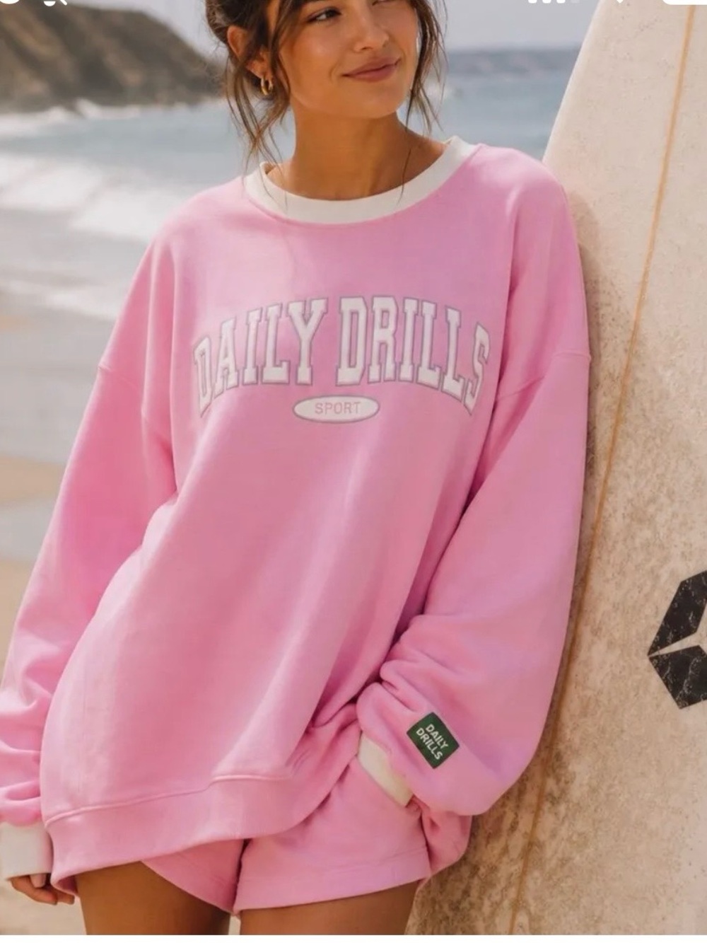 Daily Drills Pink & White Crewneck Sweatshirt